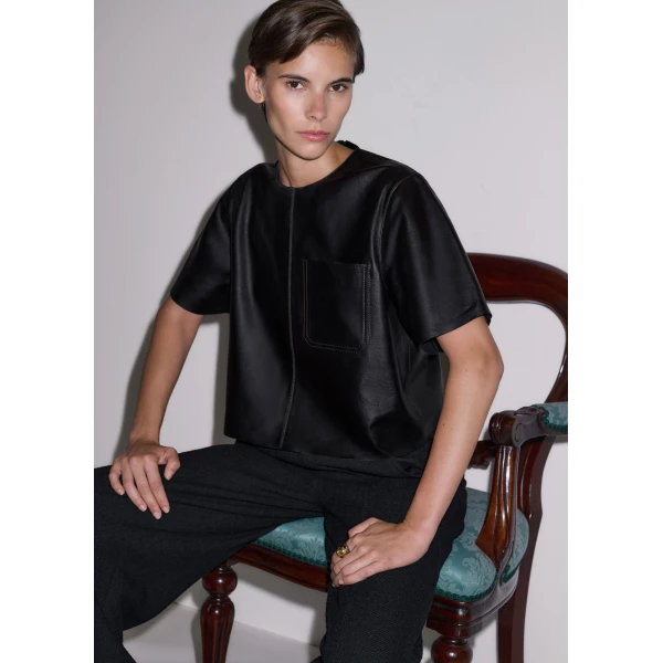 ME+EM Luxe Box Tee in Black/Brown