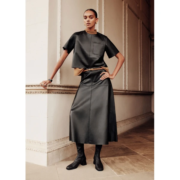 ME+EM Luxe Flare Maxi Skirt in Black Brown