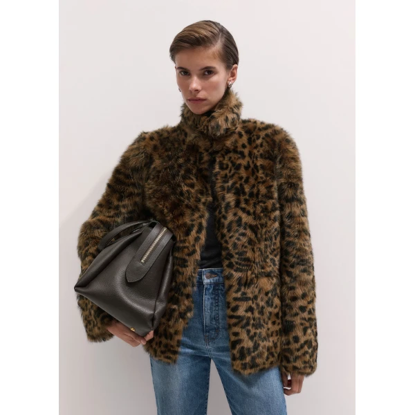 ME+EM Luxe Leopard Jacket in Pecan Brown, view 3 | Coats | Coveti