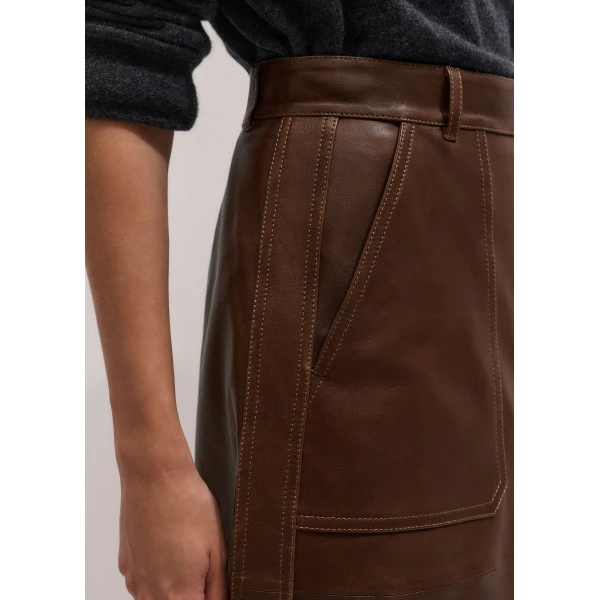 ME+EM Luxe Pleat Midi Skirt in Pecan Brown
