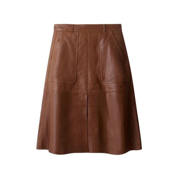 ME+EM Luxe Pleat Midi Skirt in Pecan Brown