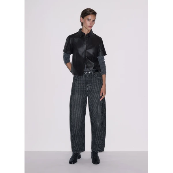 ME+EM Luxe Straight Shirt in Black Brown