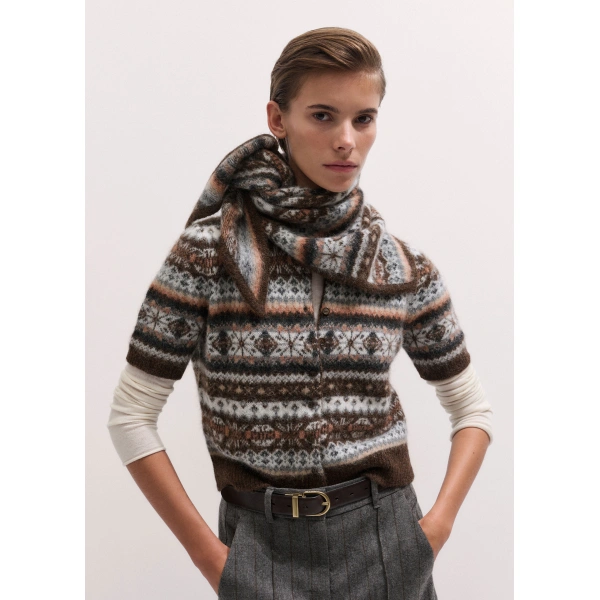 ME+EM Mini Triangle Knit Scarf in Chocolate Multi, view 2 | Scarves | Coveti