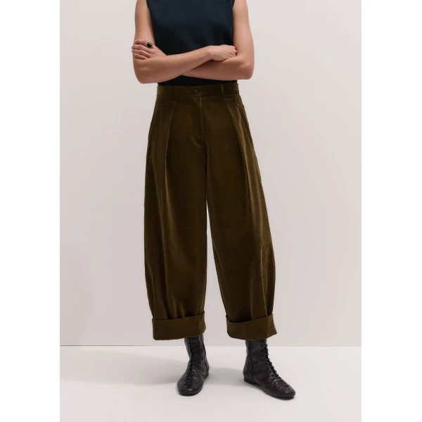 ME+EM Pleat Barrel Trouser in Bronzed Olive