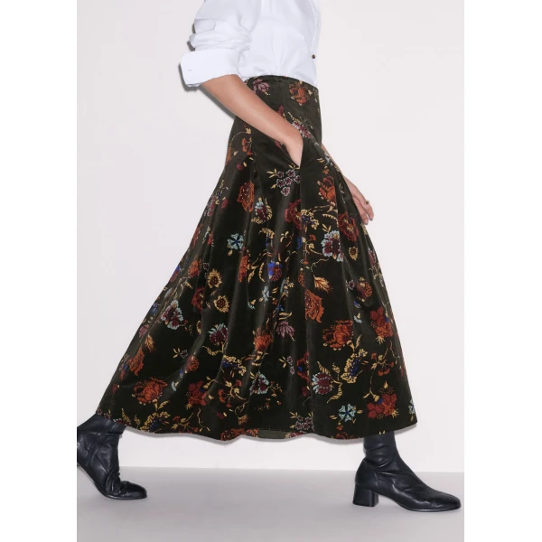 ME+EM Pleat Maxi Skirt in Green Multi, view 2 | Maxi Skirts | Coveti