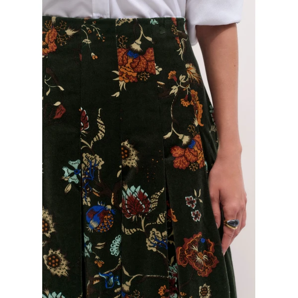 ME+EM Pleat Maxi Skirt in Green Multi, view 3 | Maxi Skirts | Coveti