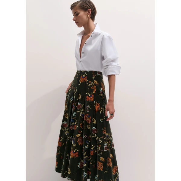ME+EM Pleat Maxi Skirt in Green Multi, view 5 | Maxi Skirts | Coveti