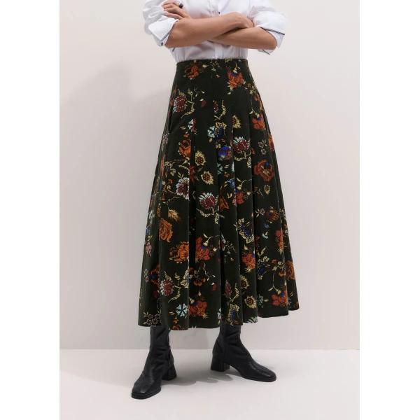 ME+EM Pleat Maxi Skirt in Green Multi, view 6 | Maxi Skirts | Coveti