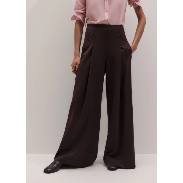 ME+EM Pleat Wide-Leg Trouser in Port Brown