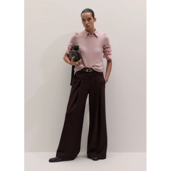 ME+EM Pleat Wide-Leg Trouser in Port Brown