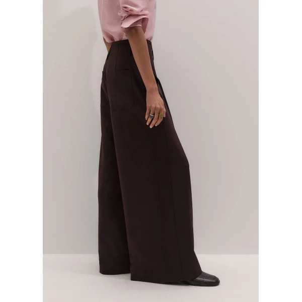 ME+EM Pleat Wide-Leg Trouser in Port Brown