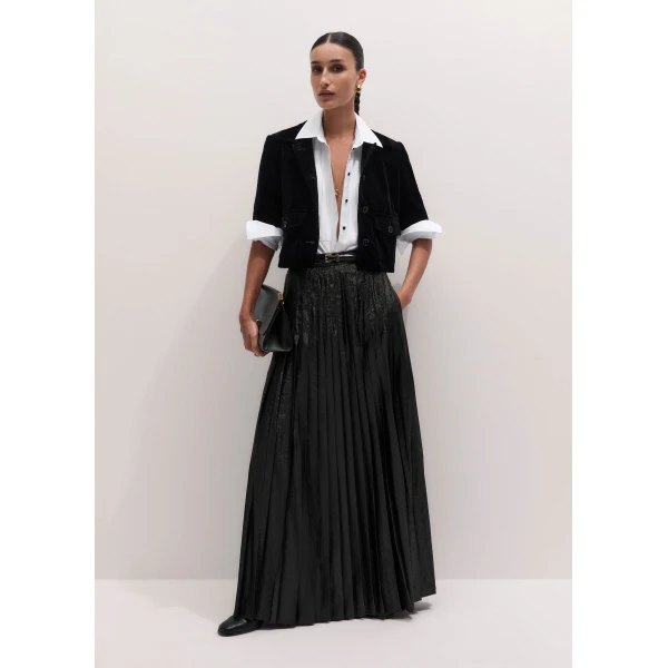 ME+EM Pleated Full-Length Skirt in Black