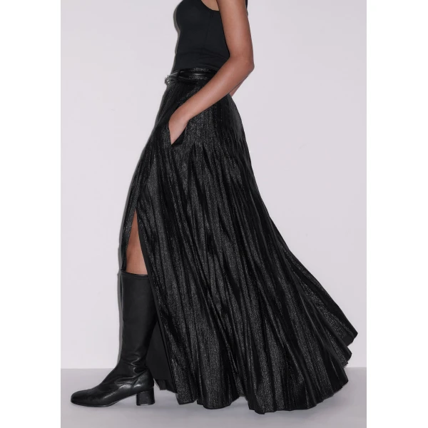 ME+EM Pleated Full-Length Skirt in Black