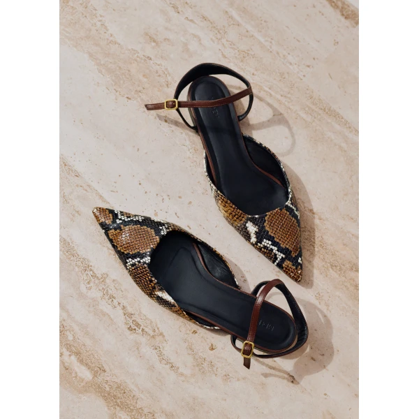 ME+EM Point Toe Flat in Tan/Chocolate, view 4 | Flats | Coveti
