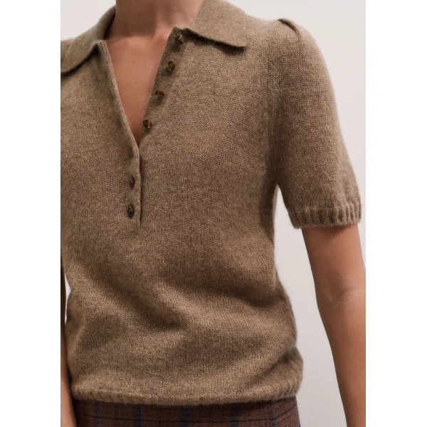 ME+EM Pouf Sleeve Knit Tee in Camel, view 3 | Sweaters | Coveti