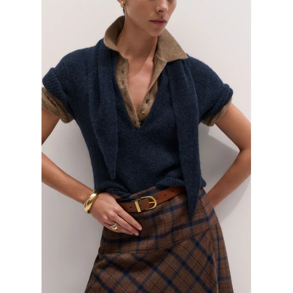 ME+EM Pouf Sleeve Knit Tee in Camel, view 4 | Sweaters | Coveti