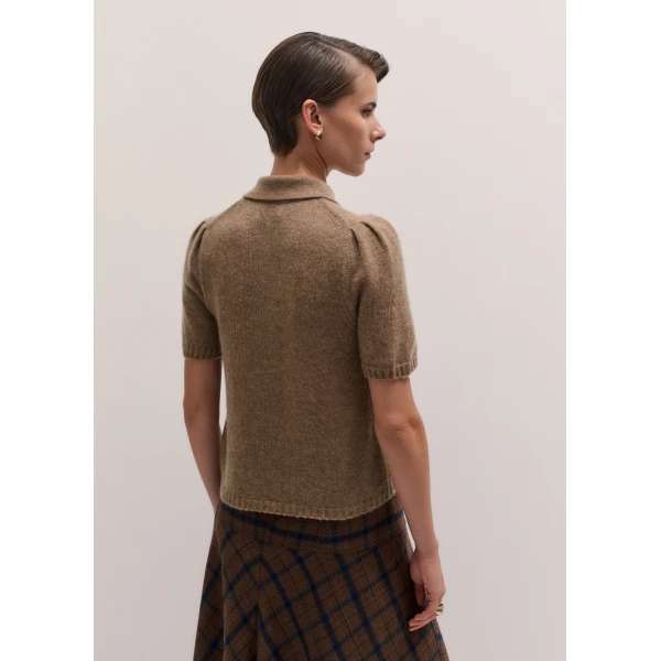 ME+EM Pouf Sleeve Knit Tee in Camel, view 5 | Sweaters | Coveti