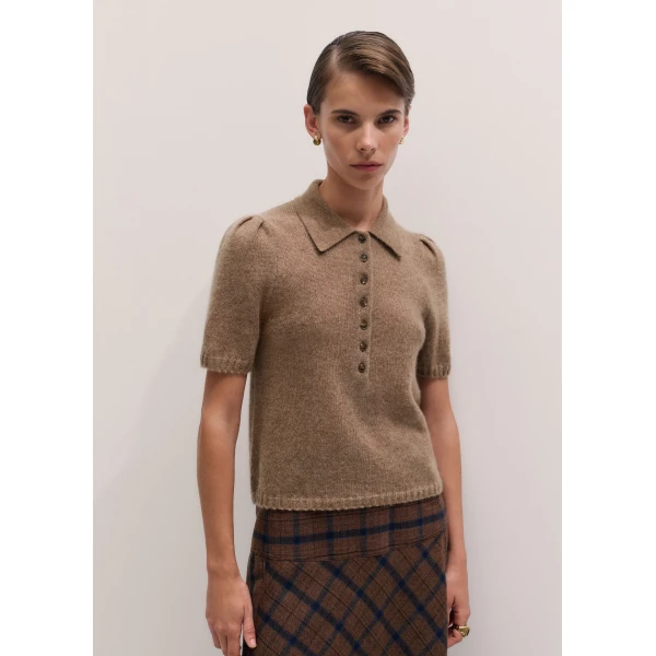ME+EM Pouf Sleeve Knit Tee in Camel, view 6 | Sweaters | Coveti