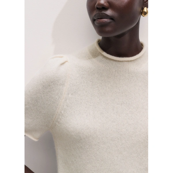 ME+EM Pouf Sleeve Knit Tee in Cream, view 3 | Sweaters | Coveti