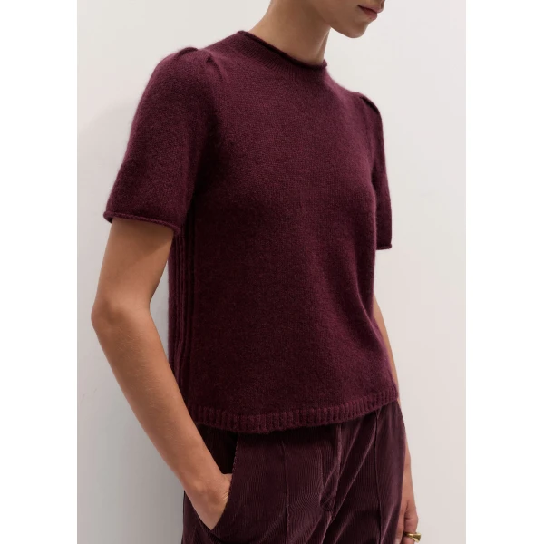 ME+EM Pouf Sleeve Knit Tee in Merlot Red