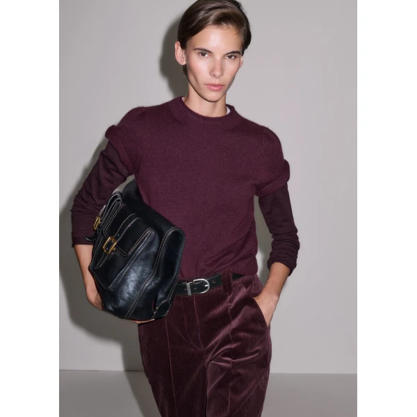 ME+EM Pouf Sleeve Knit Tee in Merlot Red