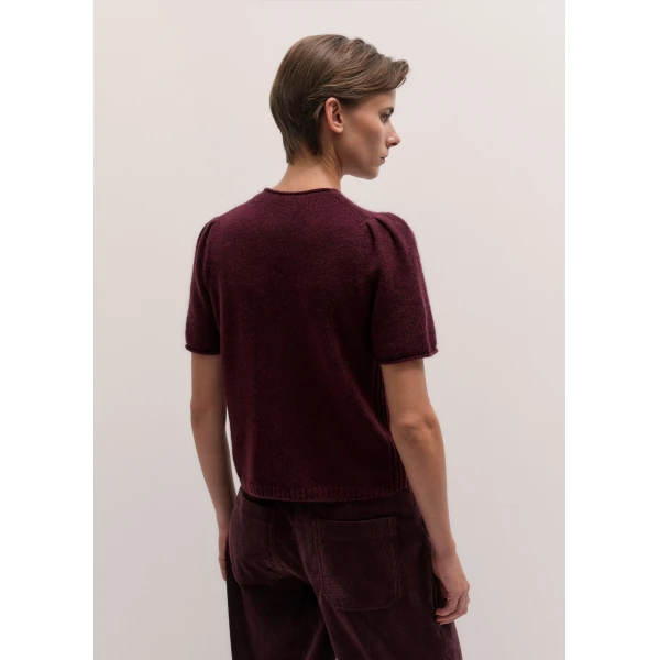 ME+EM Pouf Sleeve Knit Tee in Merlot Red