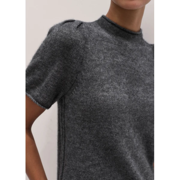 ME+EM Pouf Sleeve Knit Tee in Mid Grey Mélange