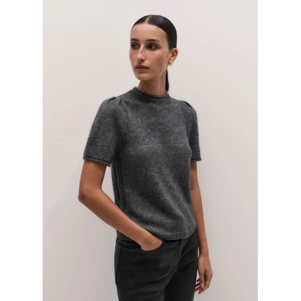 ME+EM Pouf Sleeve Knit Tee in Mid Grey Mélange
