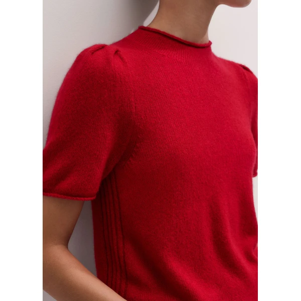 ME+EM Pouf Sleeve Knit Tee in Scarlet Red