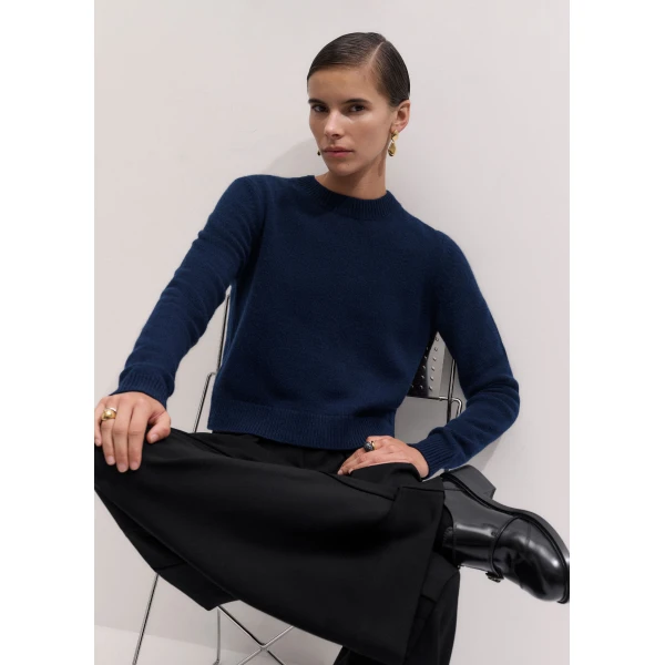 ME+EM Relaxed Crop Jumper in Navy, view 2 | Sweaters | Coveti