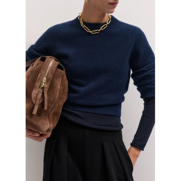 ME+EM Relaxed Crop Jumper in Navy, view 3 | Sweaters | Coveti