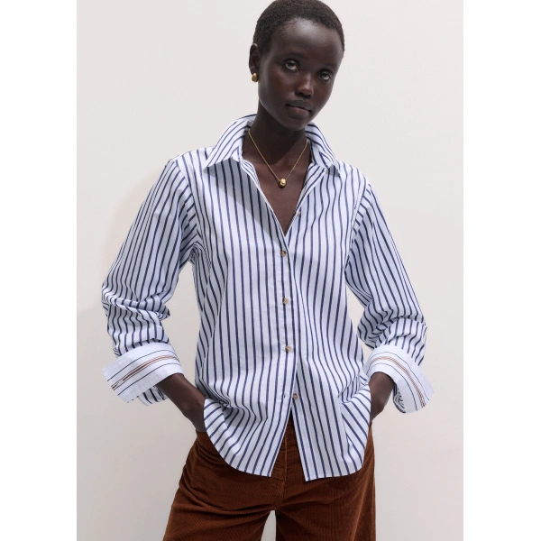 ME+EM Relaxed Forever Shirt in Soft White/Navy, view 2 | Shirts | Coveti