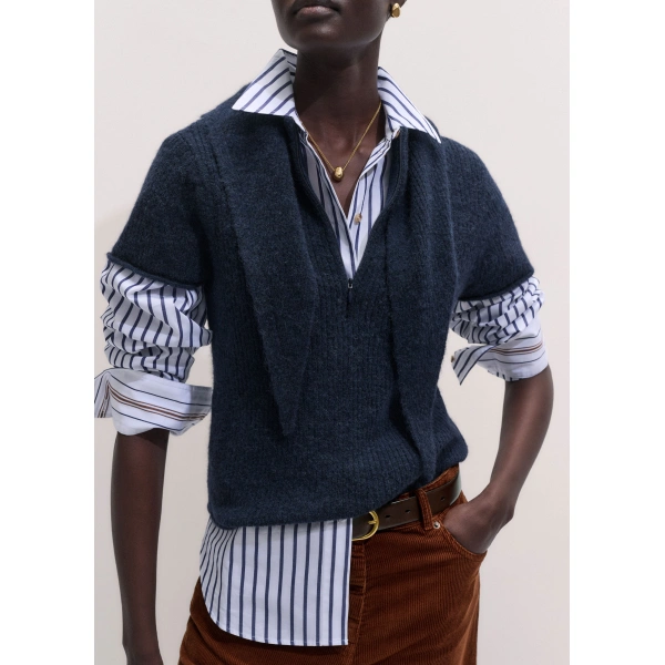 ME+EM Relaxed Forever Shirt in Soft White/Navy, view 3 | Shirts | Coveti