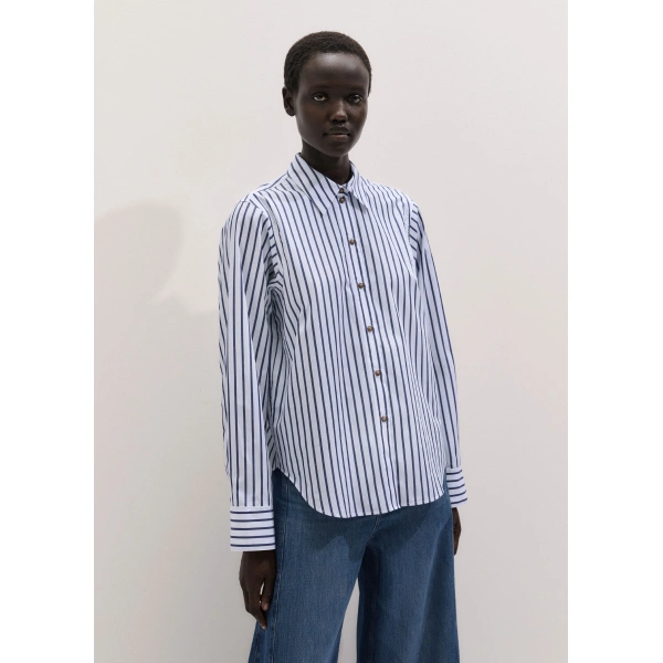 ME+EM Relaxed Forever Shirt in Soft White/Navy, view 6 | Shirts | Coveti