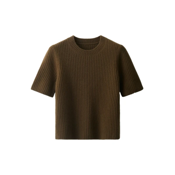 ME+EM Rib Knit Straight Tee in Bronzed Brown