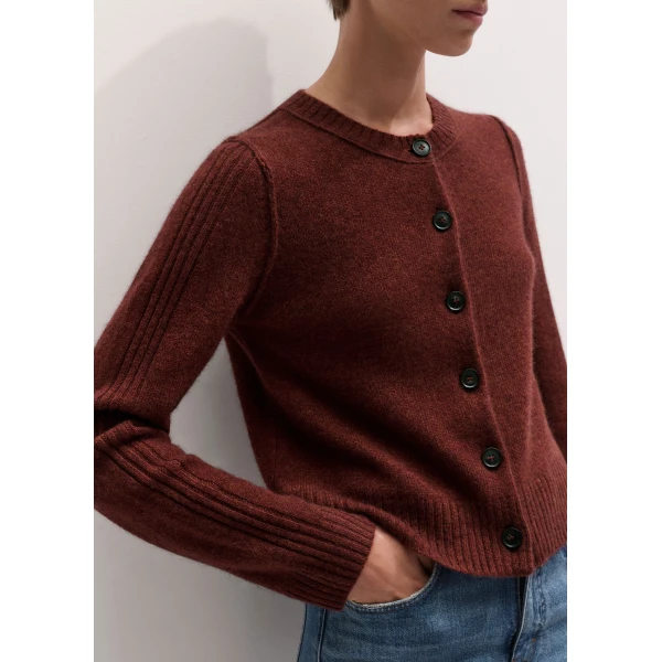 ME+EM Rib Sleeve Cardigan in Pecan Brown Mélange