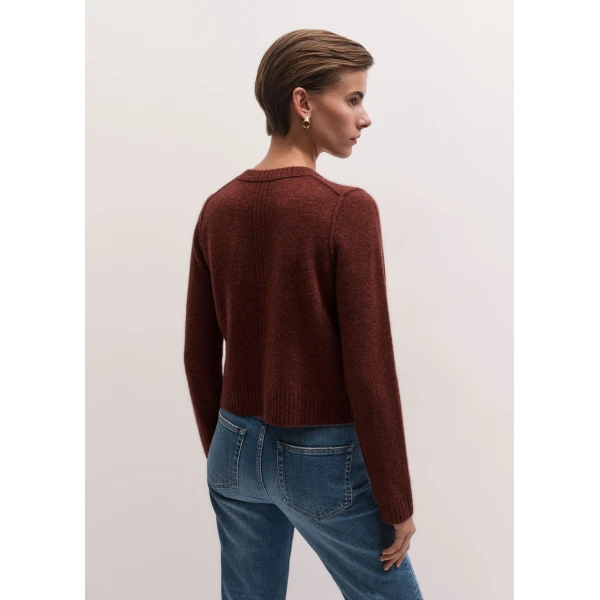 ME+EM Rib Sleeve Cardigan in Pecan Brown Mélange