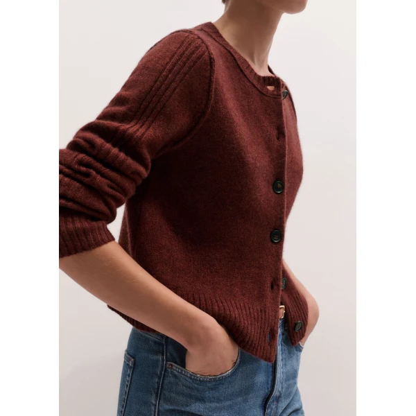 ME+EM Rib Sleeve Cardigan in Pecan Brown Mélange