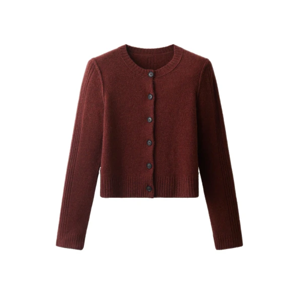 ME+EM Rib Sleeve Cardigan in Pecan Brown Mélange