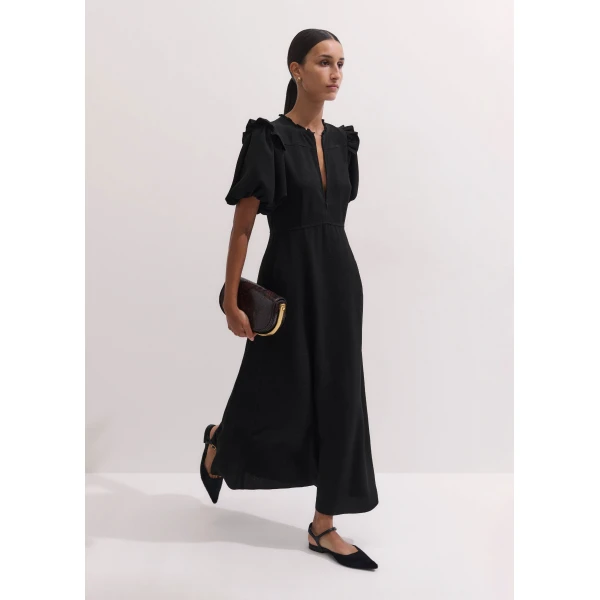 ME+EM Ruffle Sleeve Maxi Dress in Black