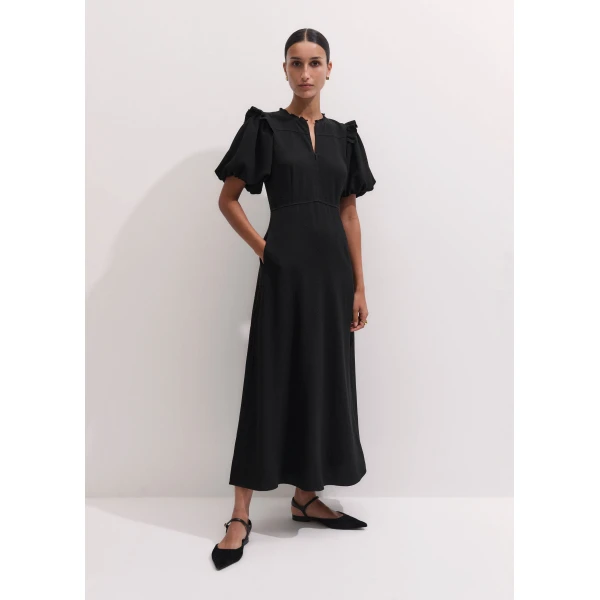 ME+EM Ruffle Sleeve Maxi Dress in Black
