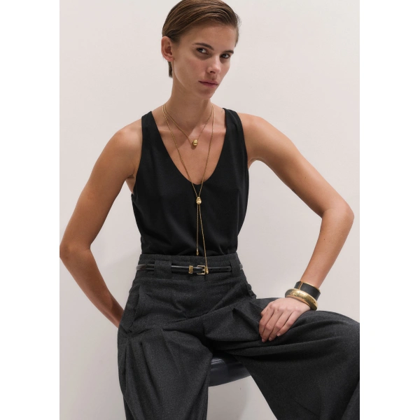 ME+EM Scoop Neck Vest in Black, view 2 | Camisoles | Coveti