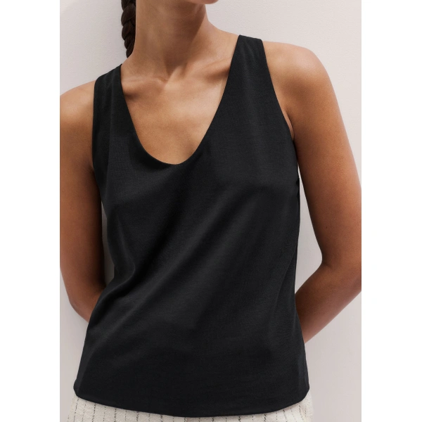 ME+EM Scoop Neck Vest in Black, view 4 | Camisoles | Coveti
