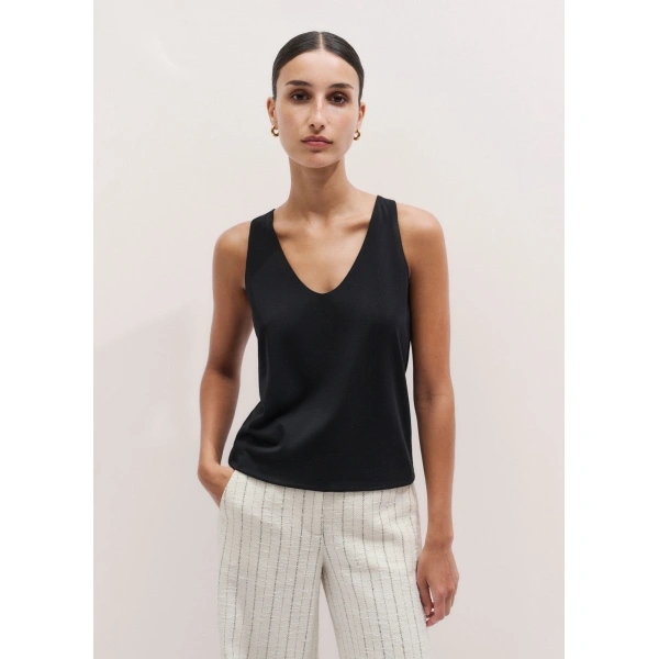 ME+EM Scoop Neck Vest in Black, view 6 | Camisoles | Coveti