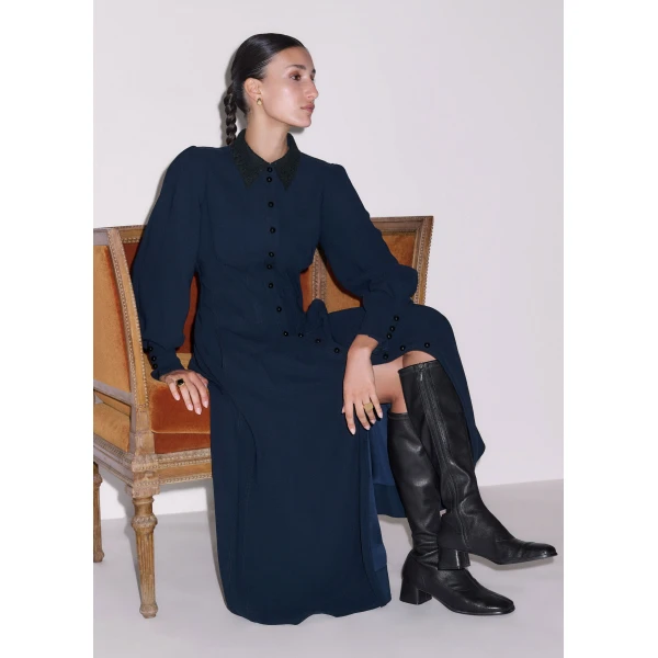 ME+EM Sculpt Waist Maxi Dress in Navy, view 2 | Maxi Dresses | Coveti