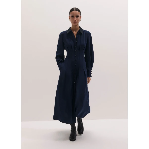 ME+EM Sculpt Waist Maxi Dress in Navy, view 5 | Maxi Dresses | Coveti