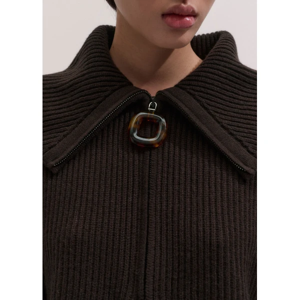 ME+EM Sculptural Zip Jumper in Dark Chocolate, view 3 | Sweaters | Coveti