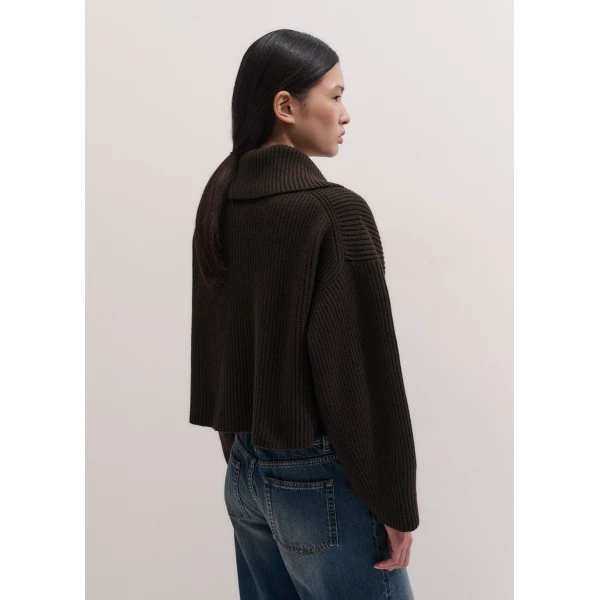 ME+EM Sculptural Zip Jumper in Dark Chocolate, view 6 | Sweaters | Coveti