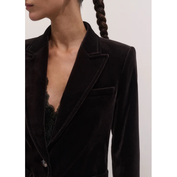 ME+EM Sharp Shoulder Blazer in Dark Chocolate Brown, view 3 | Blazers | Coveti