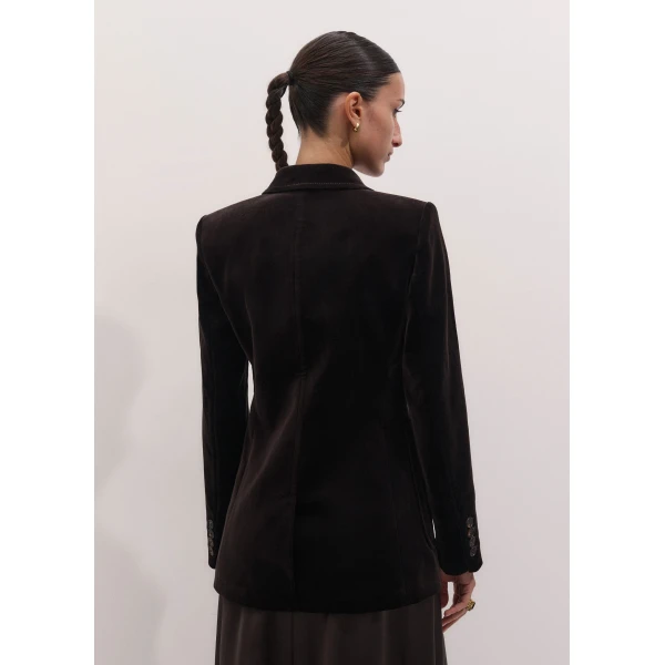 ME+EM Sharp Shoulder Blazer in Dark Chocolate Brown, view 5 | Blazers | Coveti